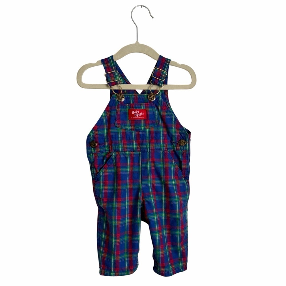 OshKosh B’Gosh Vintage Baby B’Gosh Cotton Plaid Overalls 3-6 Mos Blue Red Green